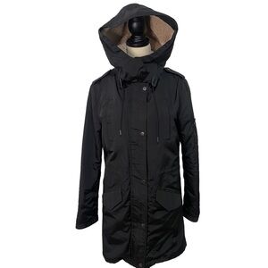 Zara Basic Black Sherpa Lined Hooded Winter Coat Jacket Size M